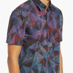 NWT, HUGO Men’s Ermino Slim Fit Short Sleeve Button-Up Cotton Shirt, Size Medium